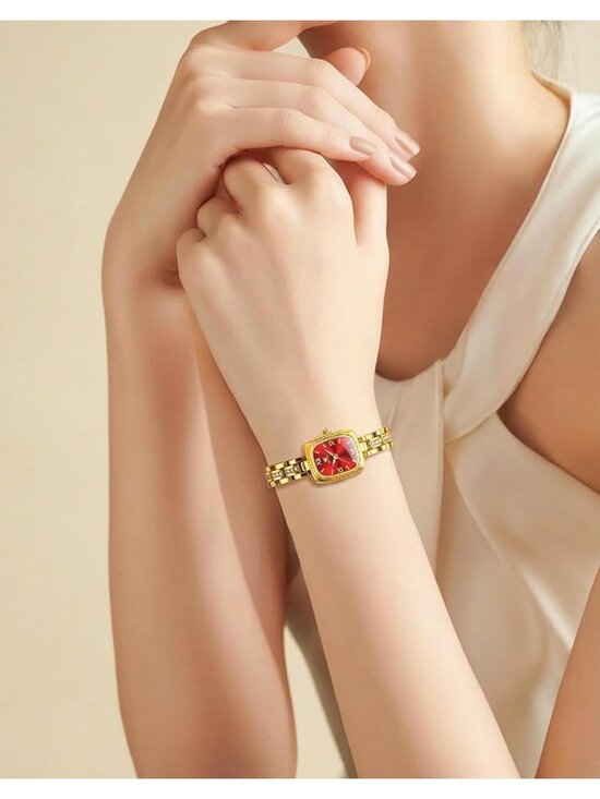 Women\'s Gold band /Red dial Diamond Fashion Elegant Chronograph Wrist Watch main image 4